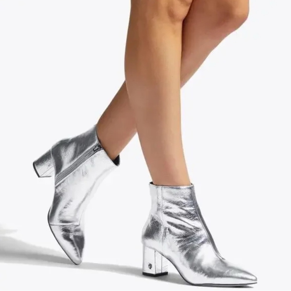 Kurt Geiger Silver Burlington Pointed Toe Ankle Boots 39 / 8.5 Women